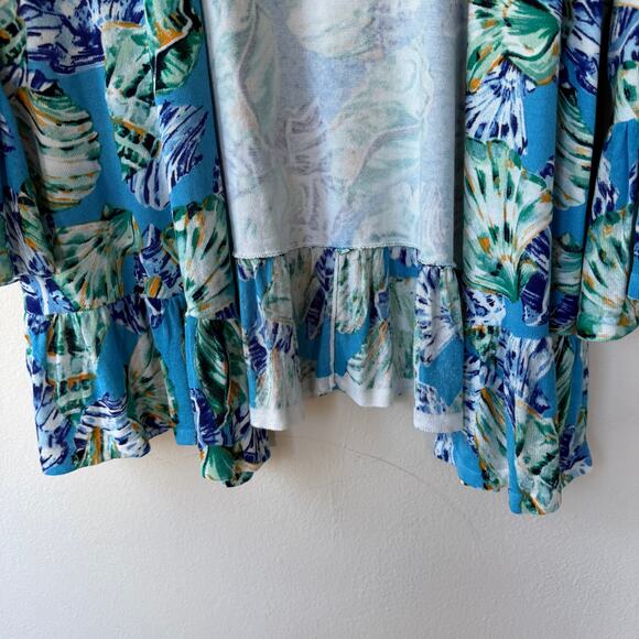 Chico’s Size XL Lite abstract print ruffled open cardigan 3/4 sleeves size XXL - Picture 5 of 11